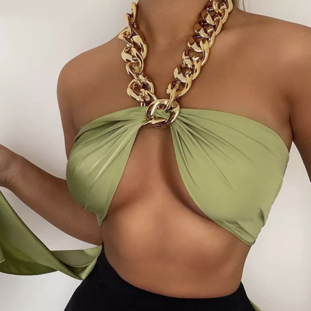 NWT Sexy Gold Chain Halter Summer Crop Top S:Small-Medium - Picture 2 of 6